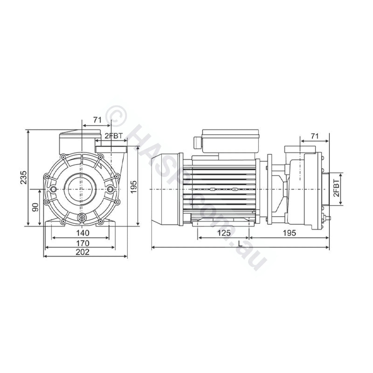 2.0HP 2-Speed - Davey QB2002 - Spa Jet Booster Pump - 50mm - Jet Pumps