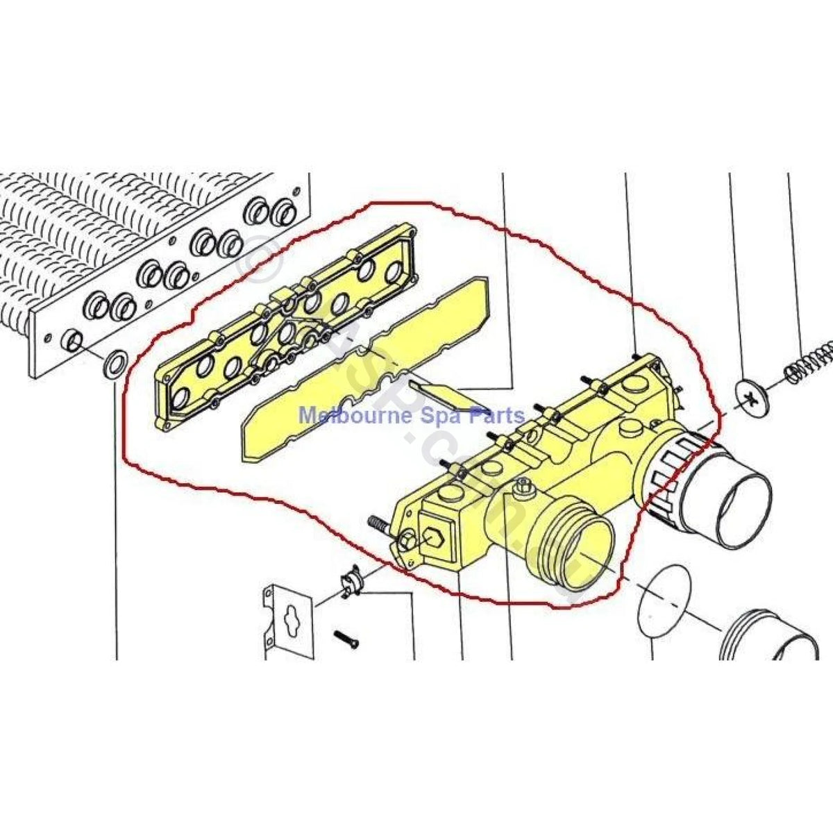 Hurlcon Astralpool MX125 thru 500 In/Out Manifold Complete - MX 125 150 200 300 400 - Heater and Spa Parts