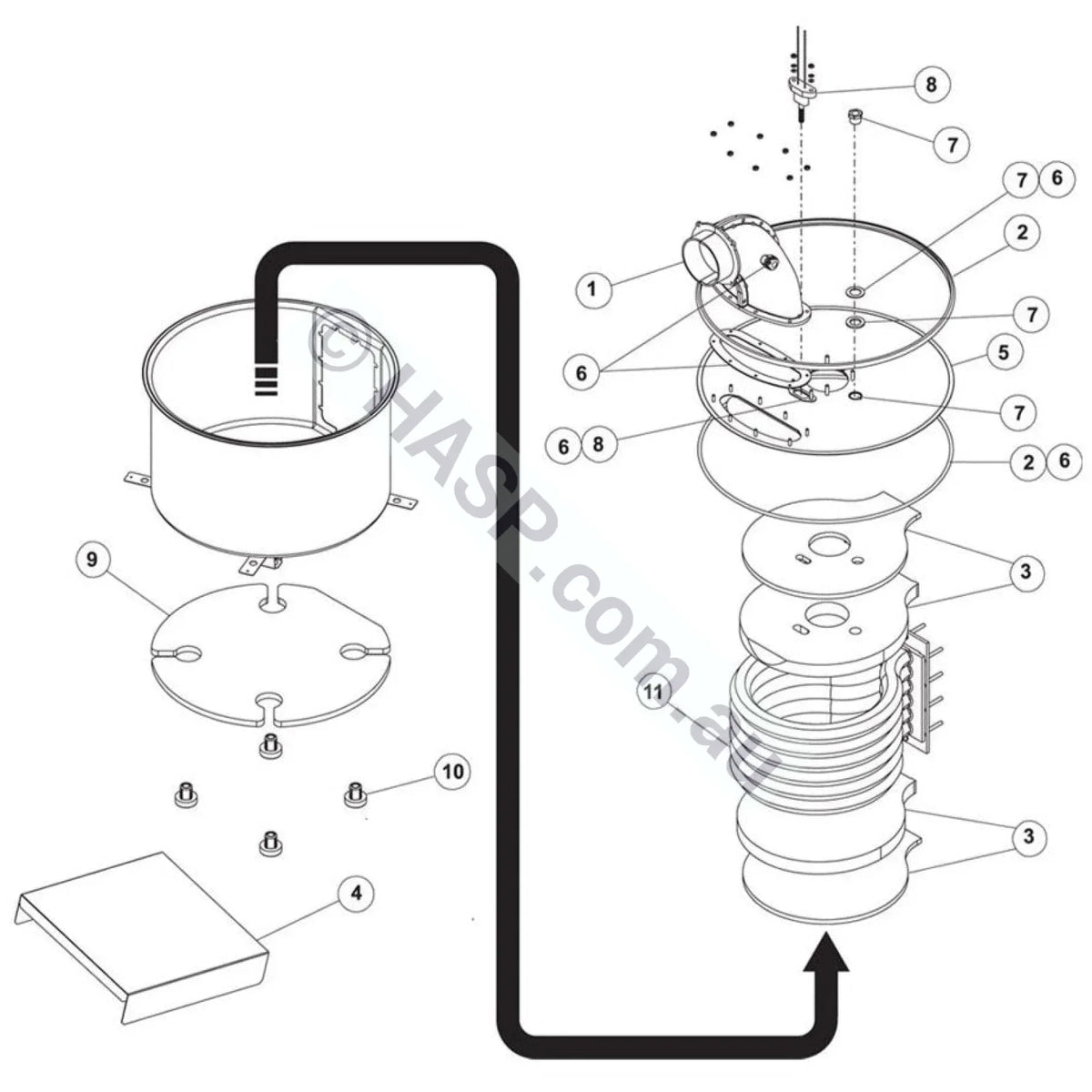 Astralpool IXI / Zodiac JXi combustion chamber exploded diagram, item 3 Refractory Kit (Internal) R0590500