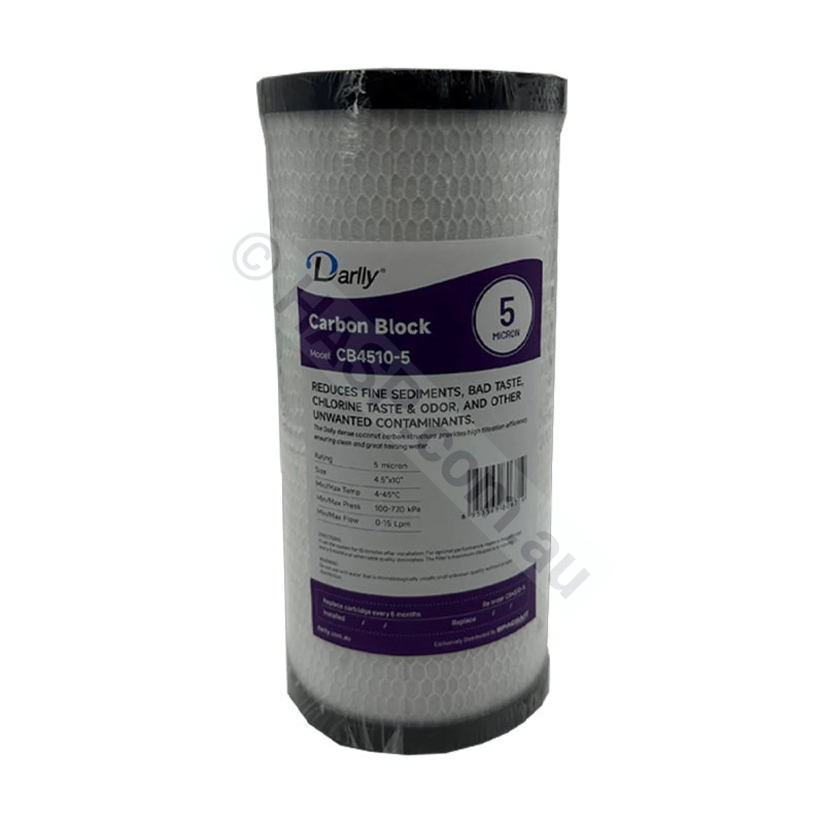Carbon Block water filter cartridge, 5 micron, 4.5" x 10" Big Blue (FC-CB4510-5)
