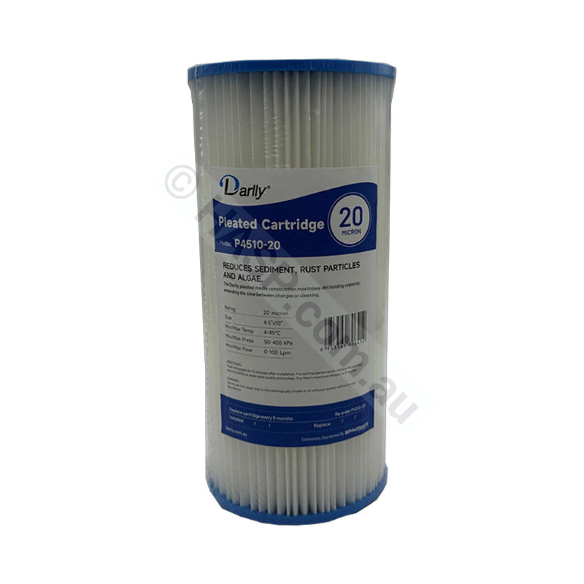 Pleated Sediment water filter cartridge, 20 micron, 4.5" x 10" Big Blue (FC-P4510-20)