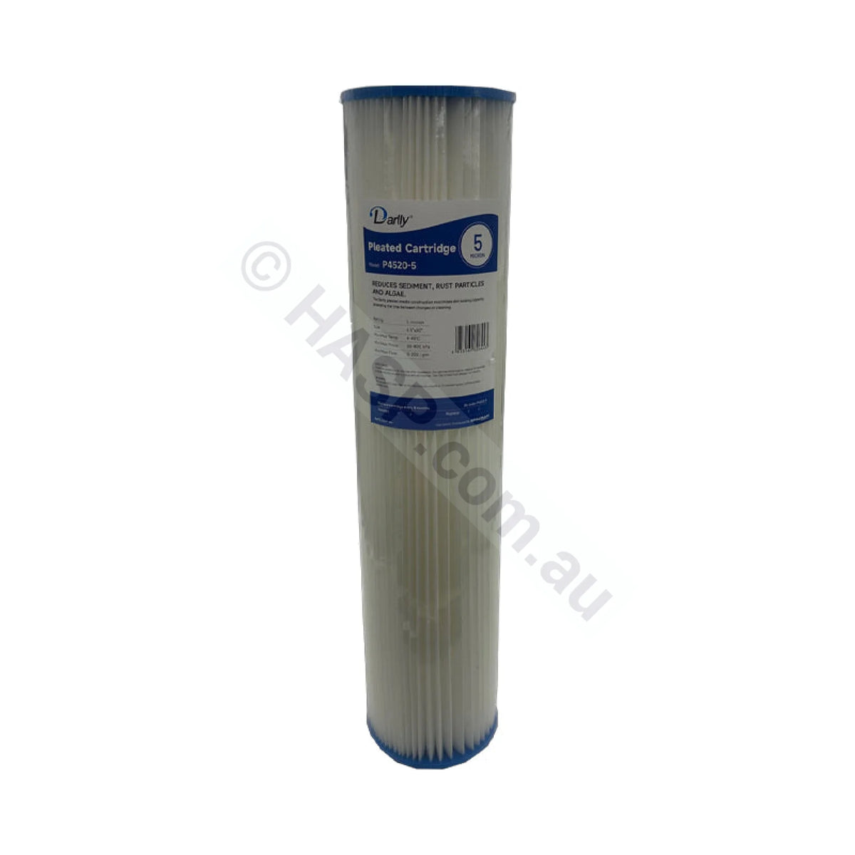 Pleated Sediment water filter cartridge, 5 micron, 4.5" x 20" Big Blue (FC-P4520-5)
