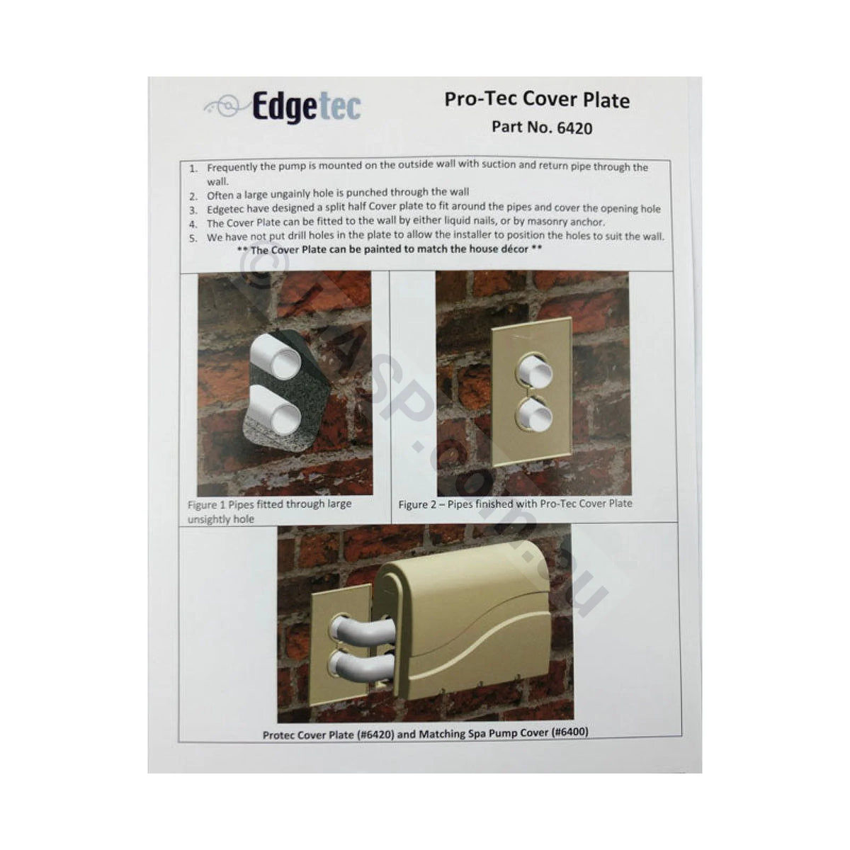 Spa Bath Pipe Cover Plate - Protec by Edgetec - Suits Edgetec Balboa Onga Davey