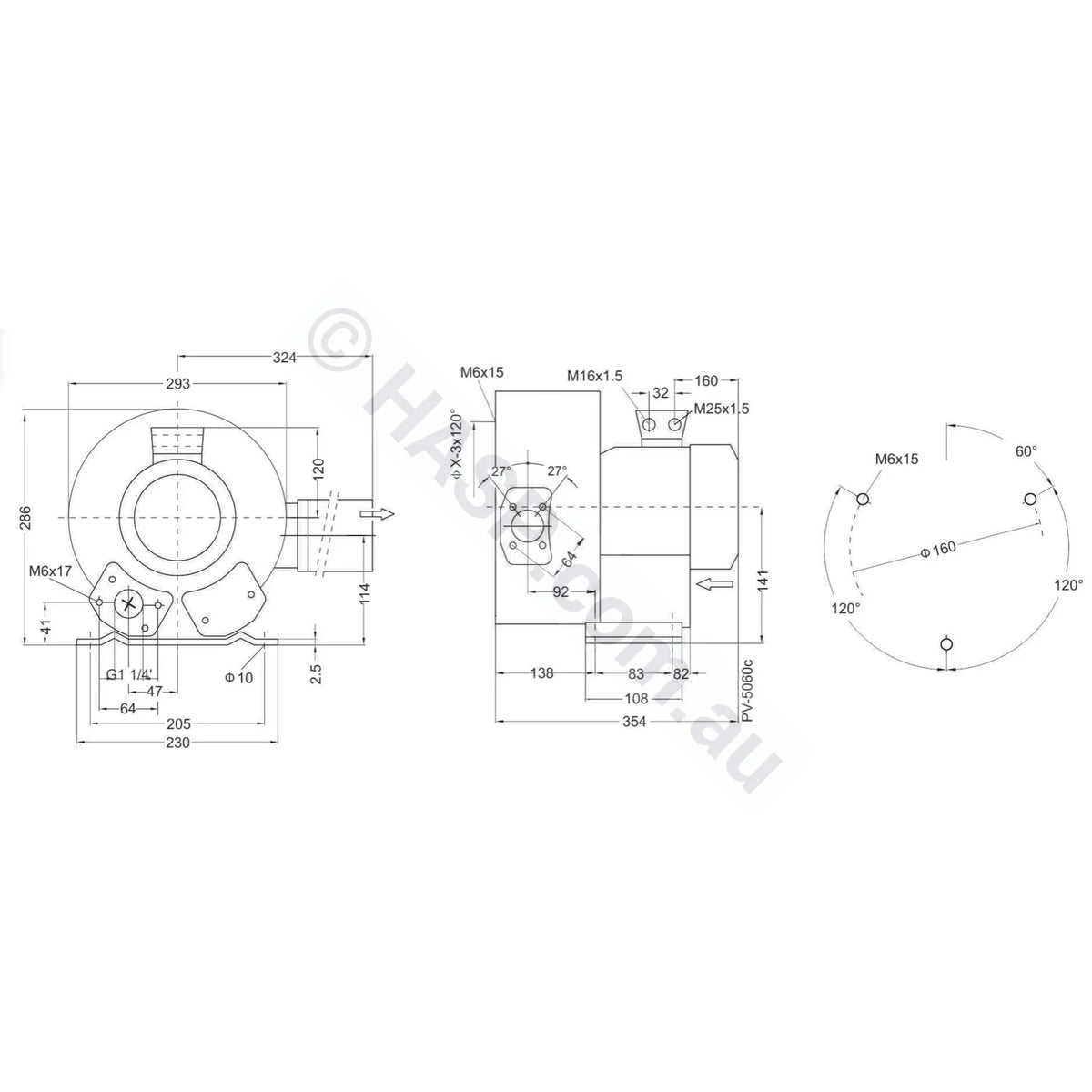 Spatex Commercial 2-Stage Side Channel Air Blower 1.3kW Kit - SXHB-320A-1D1 - Single Phase blower