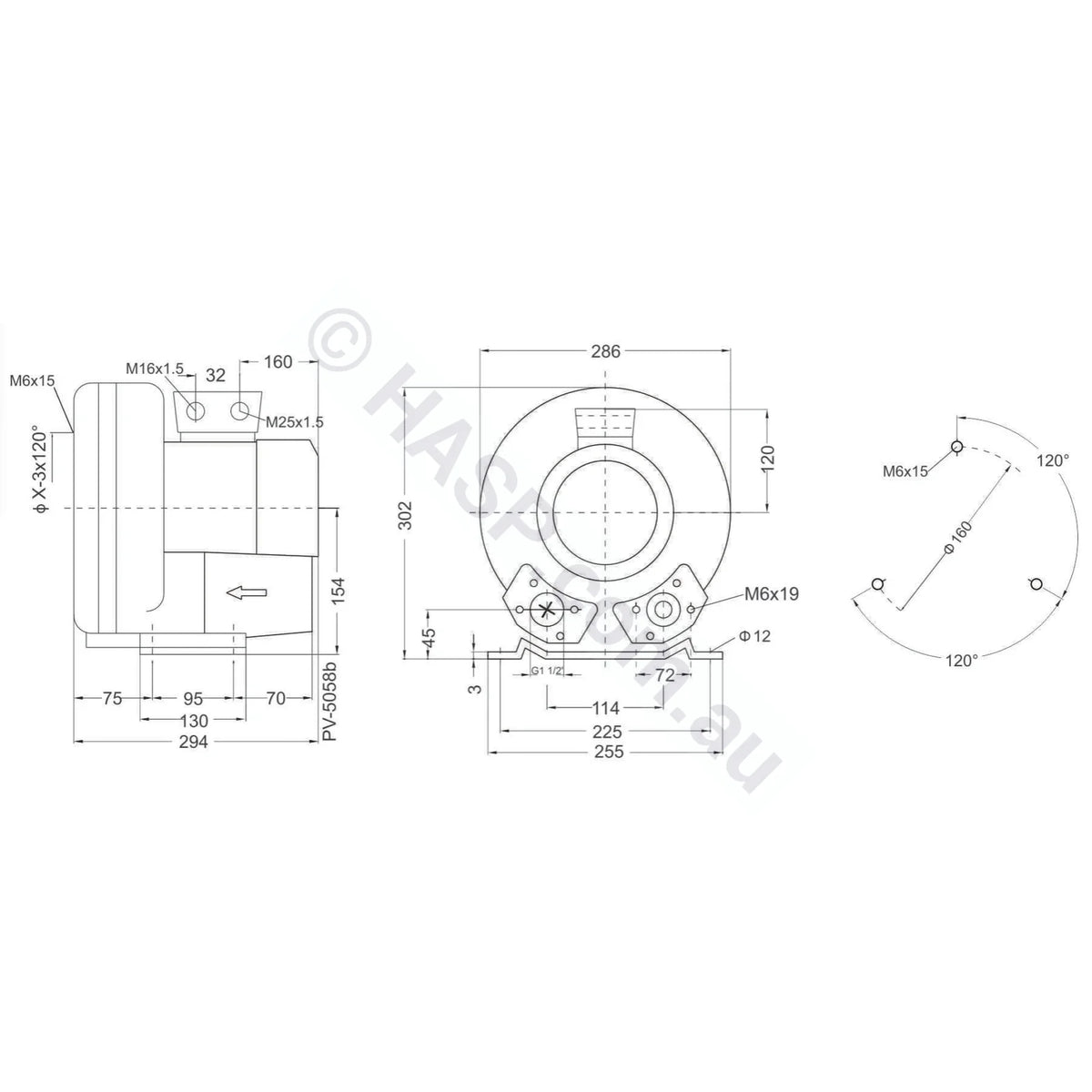 Spatex Commercial 1-Stage Side Channel Air Blower 1.3kW Kit - SXHB-410A-1D1 - Single Phase blower