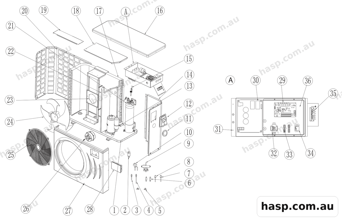 AstralPool IHP170 INVERTER SIDE DISCHARGE HEAT PUMP Spare Parts
