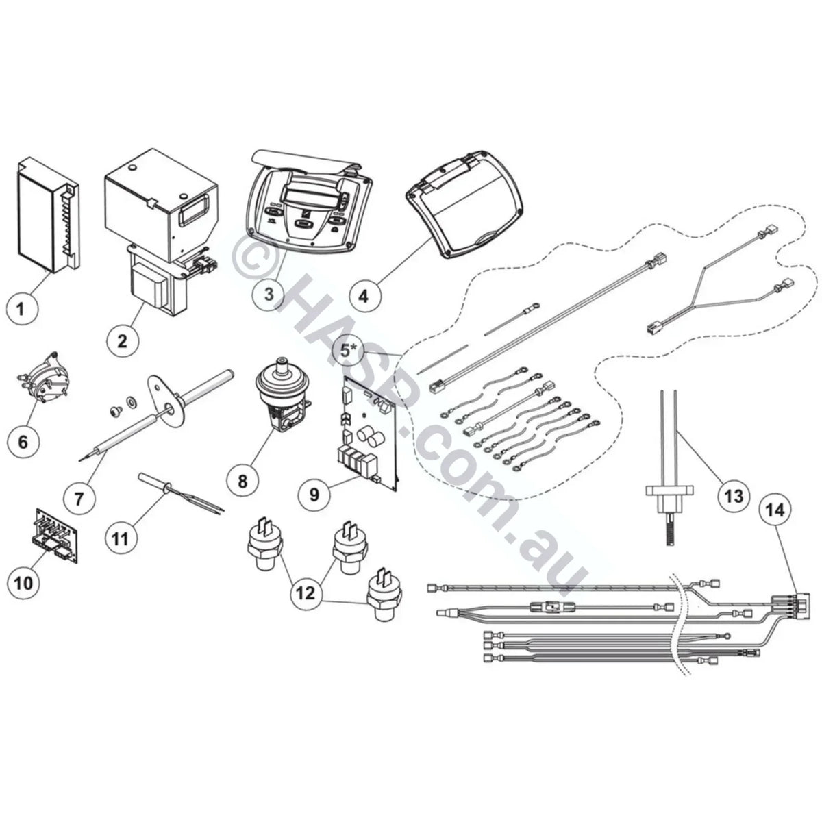 Astralpool IXI / Zodiac JXi electrical system exploded diagram, item 14 Power Interface Harness R0457702