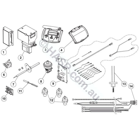 Astralpool IXI / Zodiac JXi electrical system exploded diagram, item 14 Power Interface Harness R0457702