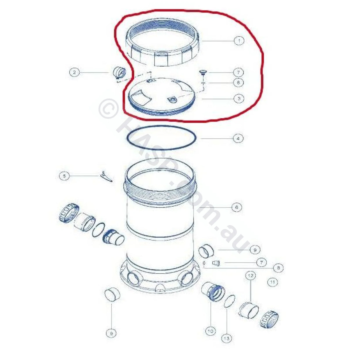 Astralpool ZX / Zodiac ZCF cartridge filter lid assembly complete with locking ring, handles and air bleed
