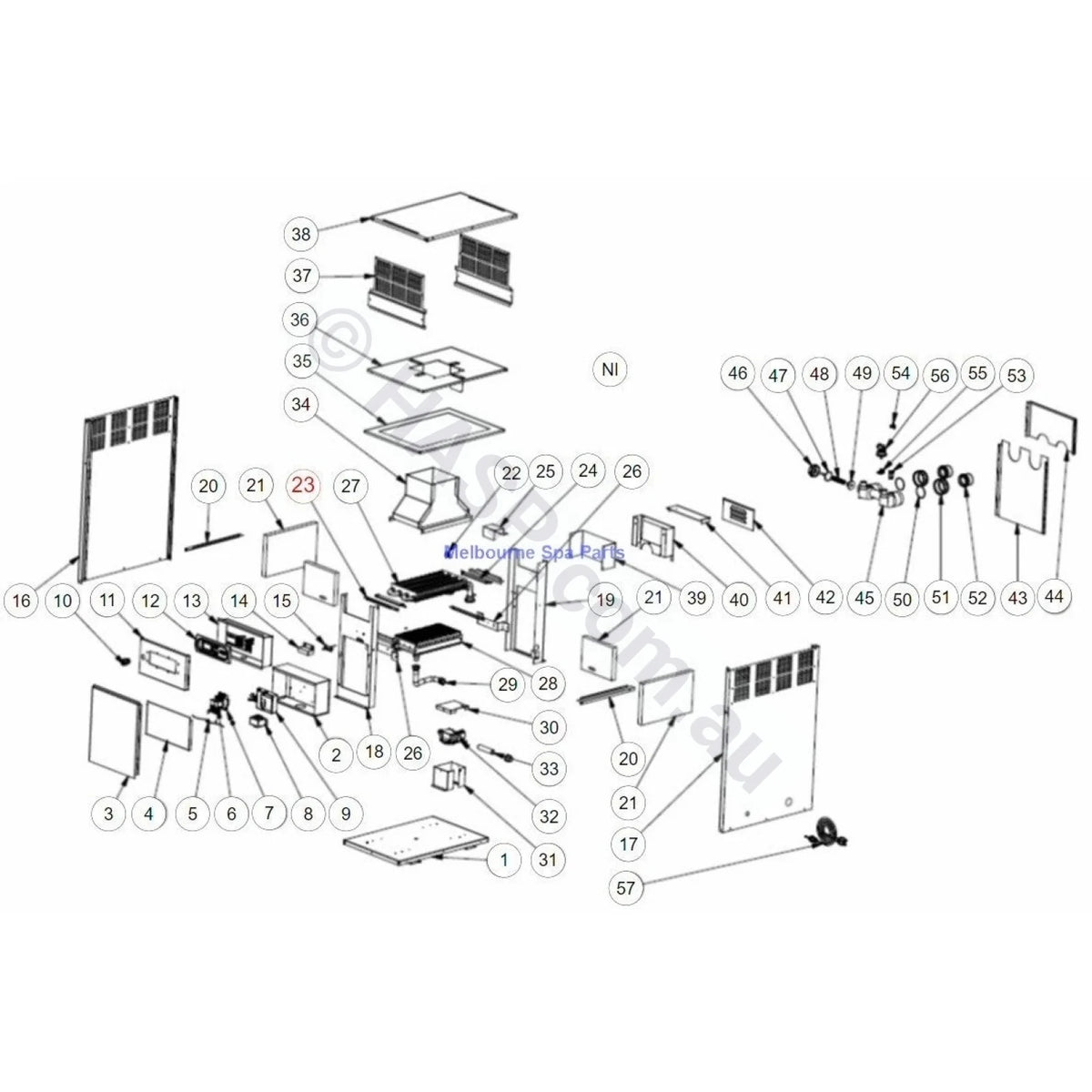 Raypak Rheem Spartan 131 - Spare Parts Including Diagram - Heater and Spa Parts