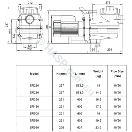 Sensapool SR280 1.2hp - Astralpool CTX 280 Retrofit - also Hurlcon CX 240 / TX 1.0