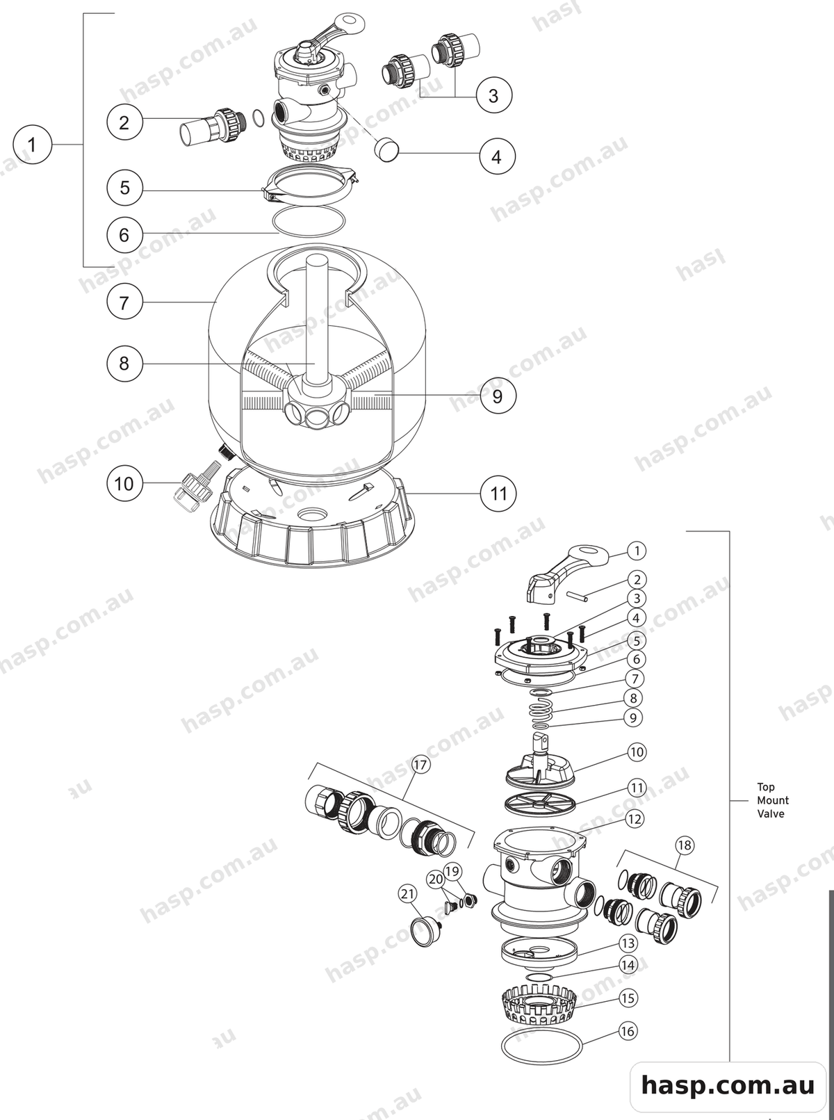 Zodiac TITAN THERMOPLASTIC SAND FILTER TP500 – TP700 Spare Parts