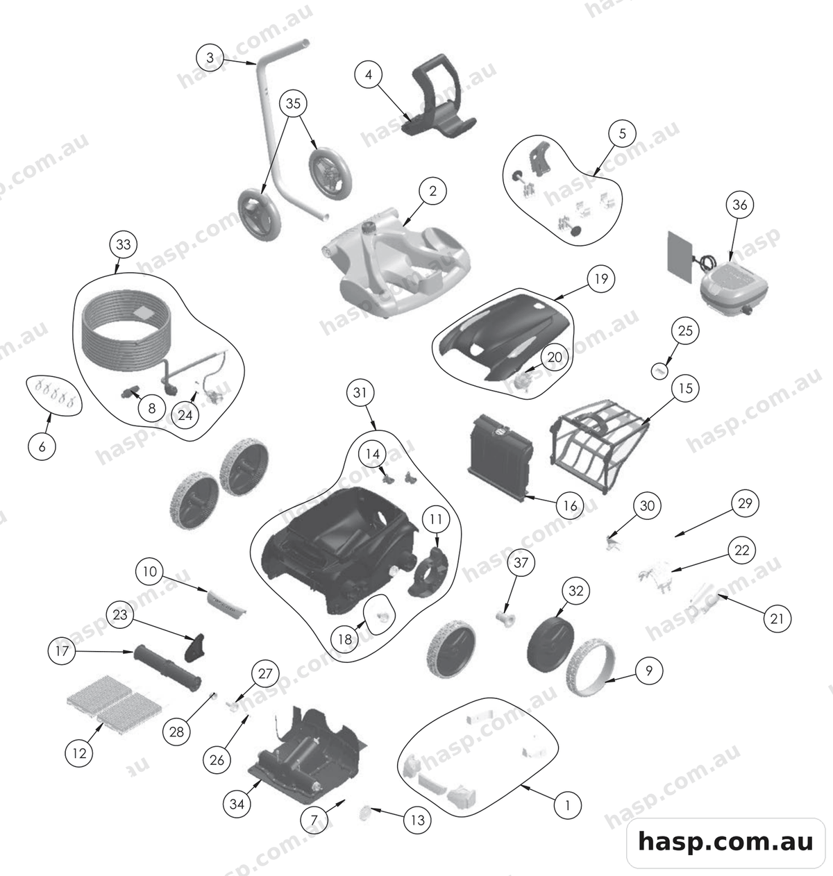 Zodiac VX50 4WD + SWIVEL Spare Parts