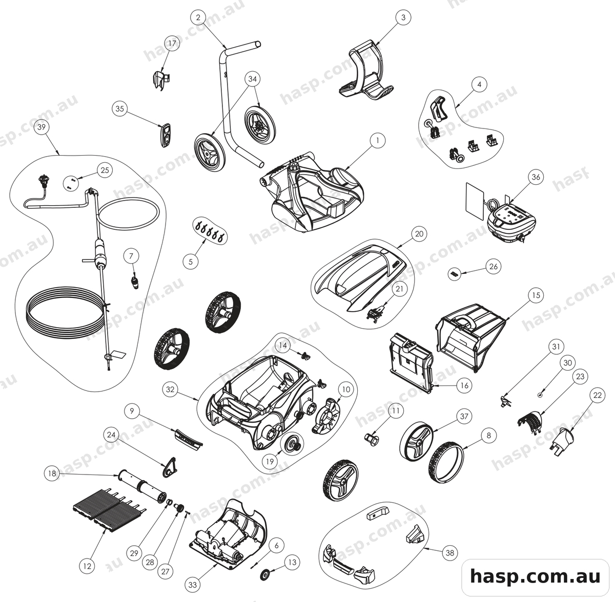 Zodiac VX55 4WD + SWIVEL Spare Parts